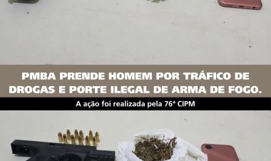 PMBA PRENDE HOMEM POR TRÁFICO DE DROGAS E PORTE ILEGAL DE ARMA DE FOGO 