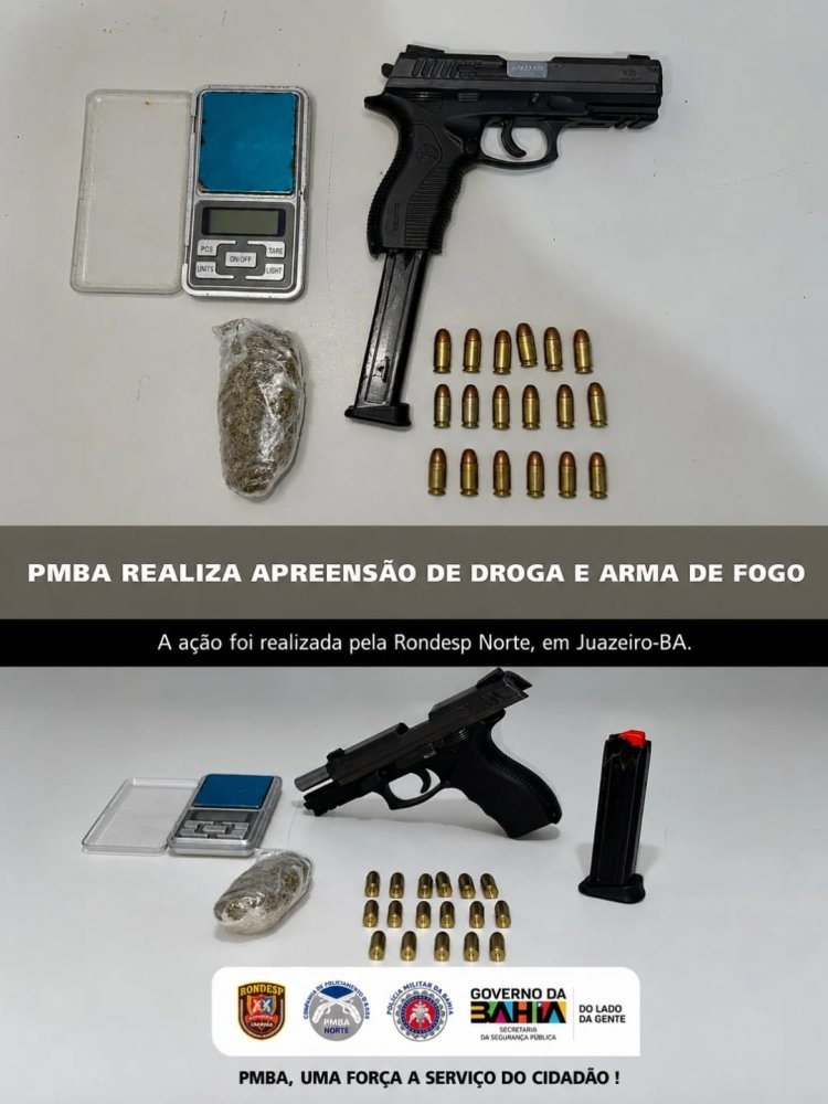 PMBA REALIZA APREENSÃO DE DROGAS E ARMA DE FOGO 